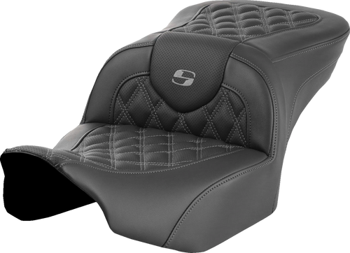 SADDLEMEN 823-07-18202 Roadsofa™ Lattice Stitch Seat - without Backrest Gray Lattice Stitch FLTR/FLHX '23-'24