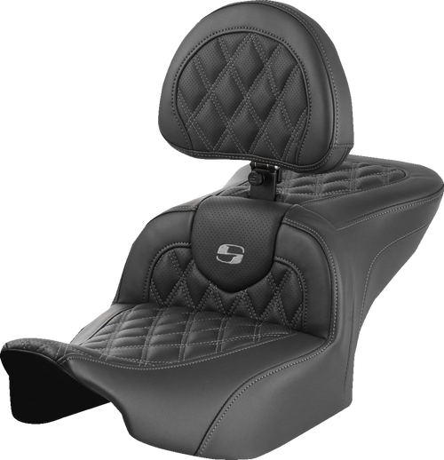 SADDLEMEN 823-07-182B2 Roadsofa™ Lattice Stitch Seat - with Backrest Lattice Stitch Gray Stitch FLTR/FLHX '23-'24