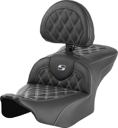 SADDLEMEN 823-07-182B5 Roadsofa™ Lattice Stitch Seat - with Backrest Lattice Stitch Silver Stitch FLTR/FLHX '23-'24