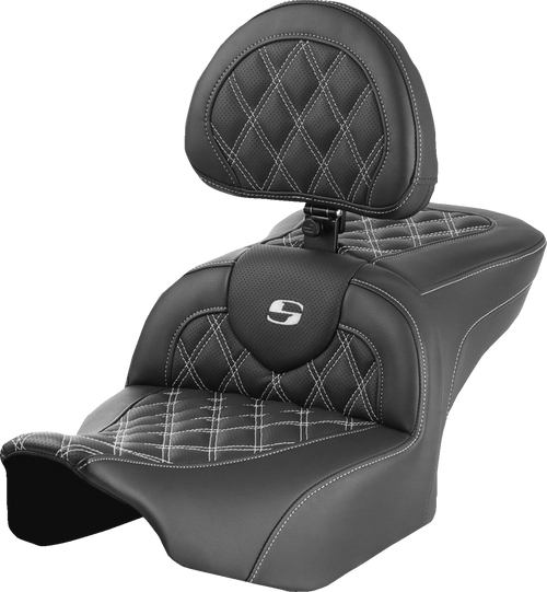 SADDLEMEN 823-07-182B6 Roadsofa™ Lattice Stitch Seat - with Backrest Lattice Stitch White Stitch FLTR/FLHX '23-'24