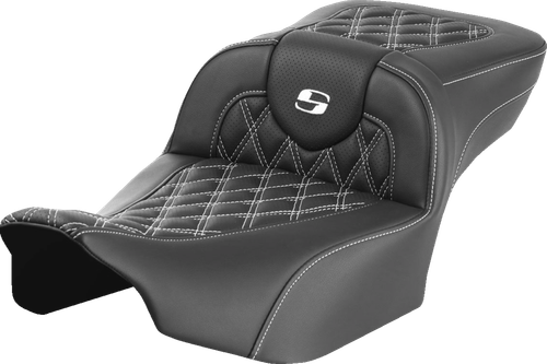 SADDLEMEN 823-07-18406 Roadsofa™ Extended Reach Seat - without Backrest Lattice Stitch White Stitch FLTR/FLHX '23-'24