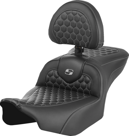 SADDLEMEN 823-07-189B2 Honeycomb Roadsofa™ Seat - with Backrest Honeycomb Gray Stitch FLTR/FLHX '23-'24