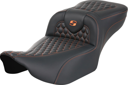 SADDLEMEN 823-07-19003 Roadsofa™ Extended Reach Seat - without Backrest Honeycomb Orange Stitch FLTR/FLHX '23-'24
