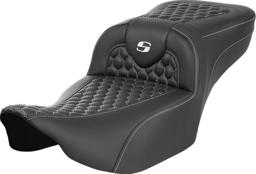 SADDLEMEN 823-07-19006 Roadsofa™ Extended Reach Seat - without Backrest Honeycomb White Stitch FLTR/FLHX '23-'24