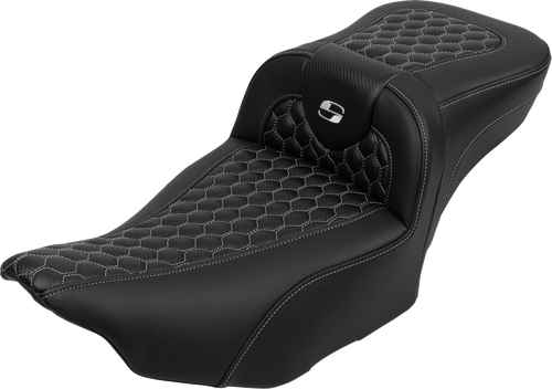 SADDLEMEN 823-07-190B5 Roadsofa™ Extended Reach Seat - with Backrest Honeycomb Silver Stitch FLTR/FLHX '23-'24