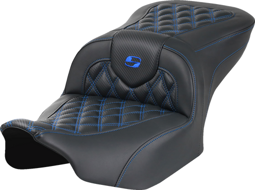 SADDLEMEN 823-07-20601 Roadsofa™ Lattice Stitch Seat - without Backrest Carbon Fiber Lattice Stitch Blue Stitch FLTR/FLHX '23-'24