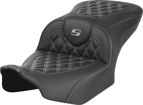SADDLEMEN 823-07-20602 Roadsofa™ Lattice Stitch Seat - without Backrest Carbon Fiber Lattice Stitch Gray Stitch FLTR/FLHX '23-'24