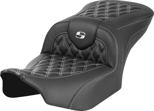 SADDLEMEN 823-07-20606 Roadsofa™ Lattice Stitch Seat - without Backrest Carbon Fiber Lattice Stitch White Stitch FLTR/FLHX '23-'24