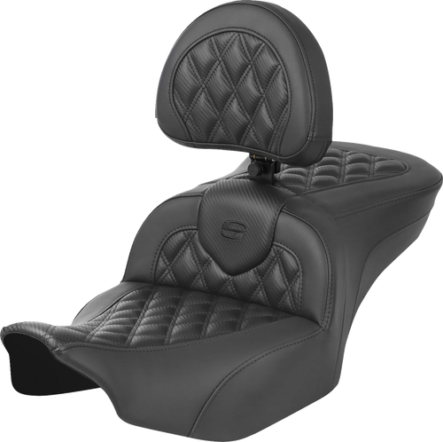 SADDLEMEN 823-07-206B0 Roadsofa™ Lattice Stitch Seat - with Backrest Carbon Fiber Lattice Stitch FLTR/FLHX '23-'24