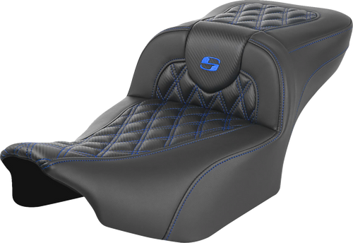SADDLEMEN 823-07-20701 Roadsofa™ Extended Reach Seat - without Backrest Lattice Stitch Blue Stitch FLTR/FLHX '23-'24