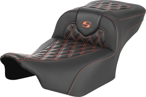 SADDLEMEN 823-07-20703 Roadsofa™ Extended Reach Seat - without Backrest Lattice Stitch Orange Stitch FL/FX '23-'24