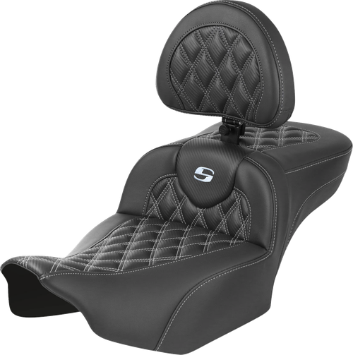 SADDLEMEN 823-07-207B5 Roadsofa™ Extended Reach Seat - with Backrest Lattice Stitch Silver Stitch FLTR/FLHX '23-'24