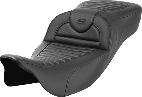 SADDLEMEN 808-07B-20500 Roadsofa™ Extended Reach Seat - without Backrest Tuck-n-Roll Carbon Fiber FL '08-'24