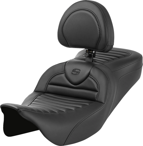 SADDLEMEN 808-07B-204B0 Roadsofa™ TR Seats - with Backrest Tuck-n-Roll Carbon Fiber FL '08-'23