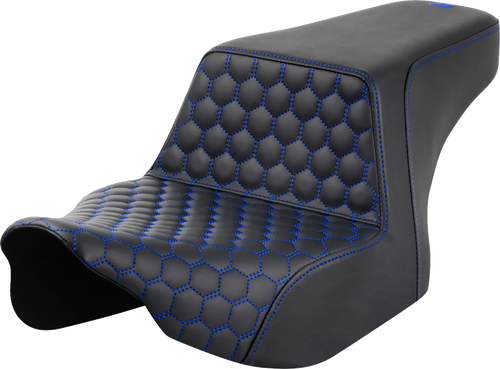 SADDLEMEN 823-07-17701 Honeycomb Step-Up Seat - Front Honeycomb Blue Stitching FL '23-'24