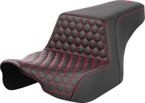 SADDLEMEN 823-07-17704 Honeycomb Step-Up Seat - Front Honeycomb Red Stitching FL '23-'24