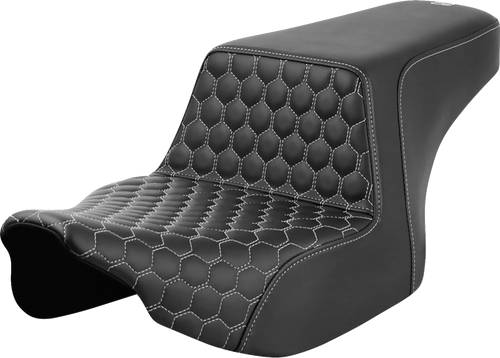 SADDLEMEN 823-07-17705 Honeycomb Step-Up Seat - Front Honeycomb Silver Stitching FL '23-'24