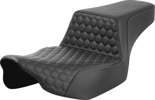 SADDLEMEN 823-07-17802 Honeycomb Step-Up Seat - Extended Reach Front Honeycomb Gray Stitch FL '23-'24