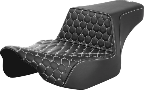 SADDLEMEN 823-07-17806 Honeycomb Step-Up Seat - Extended Reach Front Honeycomb White Stitch FL '23-'24