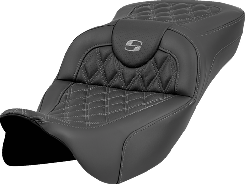 SADDLEMEN 808-07B-18402 Roadsofa™ Extended Reach Seat - Lattice Stitch Gray Stitch without Backrest FL '08-'23