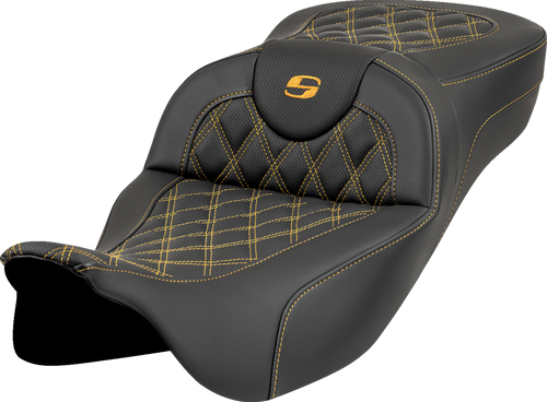 SADDLEMEN 808-07B-18407 Roadsofa™ Extended Reach Seat - Lattice Stitch Gold Stitch without Backrest FL '08-'23