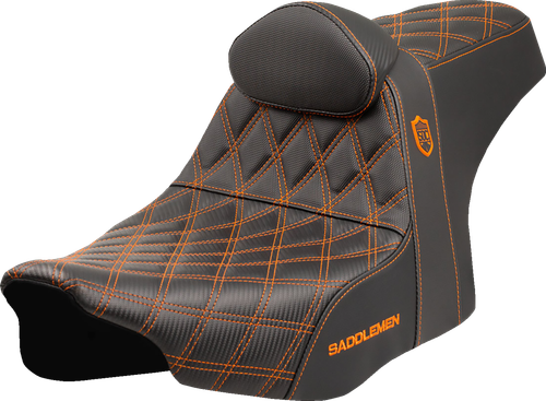 SADDLEMEN SC82307DB3 Pro Series SDC Performance Grip Seat - Orange Stitching w/ Backrest FLT/FLH '23-'25