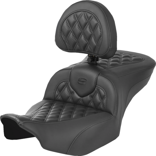 SADDLEMEN 823-07-206C0 Roadsofa™ Lattice Stitch Heated Seat - Carbon Fiber Lattice Stitch w/ Backrest FLT/FLH '23-'24