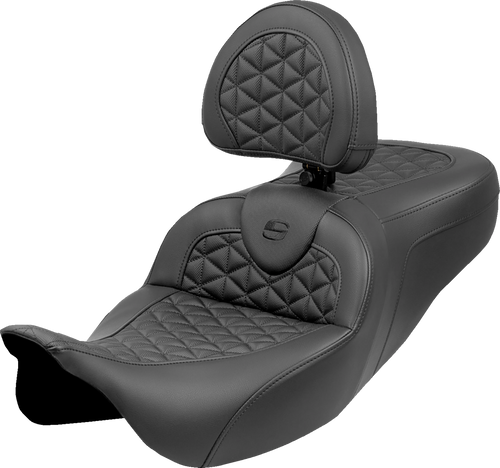 SADDLEMEN 808-07B-211B0 Extended Reach RoadSofa™ Tri Gripper Seat - Extended Reach w/ Backrest FLH/FLT '08-'25