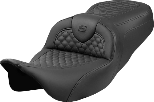 SADDLEMEN 808-07B-20800 Dragon Scale Stitch RoadSofa™ Seat - Dragon Scale Stitch Black Stitch w/o Backrest FLH/FLT '08-'24
