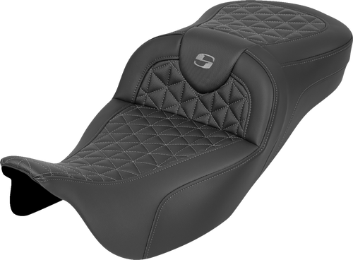 SADDLEMEN 808-07B-21102 RoadSofa™ Tri Gripper Seat - Extended Reach Gray Stitch w/o Backrest FLH/FLT '08-'25