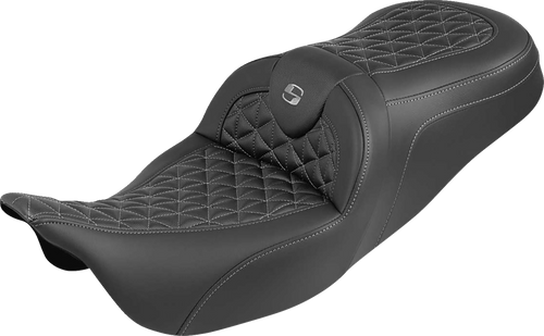 SADDLEMEN 808-07B-21002 RoadSofa™ Tri Gripper Seat - Standard Reach Gray Stitch w/o Backrest FLH/FLT '08-'25