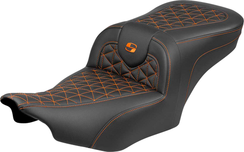 SADDLEMEN 823-07-21003 Roadsofa™ Standard Reach Seat - without Backrest Orange Stitch FLH/FLT '23-'25