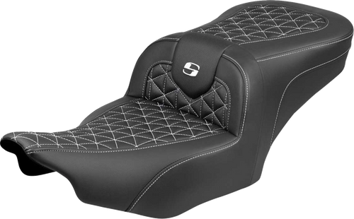 SADDLEMEN 823-07-21006 Roadsofa™ Standard Reach Seat - without Backrest White Stitch FLH/FLT '23-'25