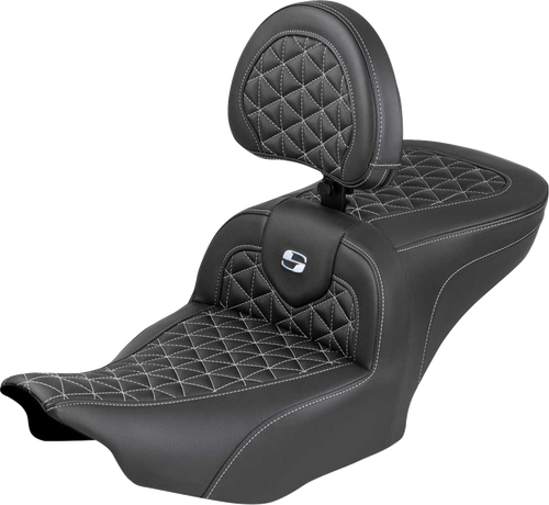 SADDLEMEN 823-07-210B5 Roadsofa™ Standard Reach Seat - with Backrest Silver Stitch FLH/FLT '23-'25