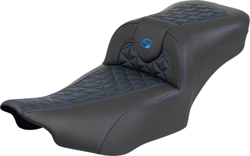 SADDLEMEN 823-07-21101 Roadsofa™ Extended Reach Seat - without Backrest Tri-Gripper Blue Stitch FLH/FLT '23-'25