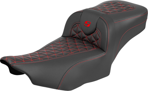 SADDLEMEN 823-07-21104 Roadsofa™ Extended Reach Seat - without Backrest Red Stitch FLH/FLT '23-'25
