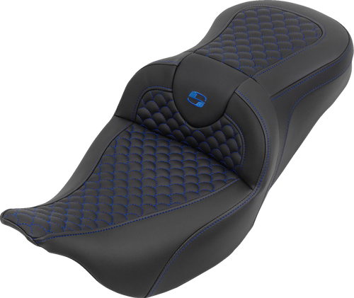 SADDLEMEN 808-07B-20801 RoadSofa™ Seat - without Backrest Dragon Stitch Blue Stitch FLH/FLT '08-'25