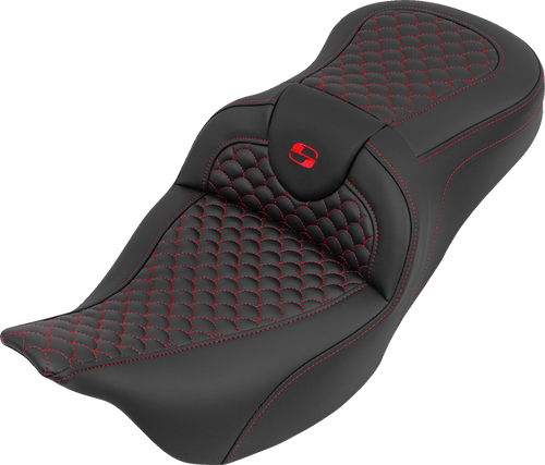 SADDLEMEN 808-07B-20804 RoadSofa™ Seat - without Backrest Dragon Stitch Red Stitch FLH/FLT '08-'25