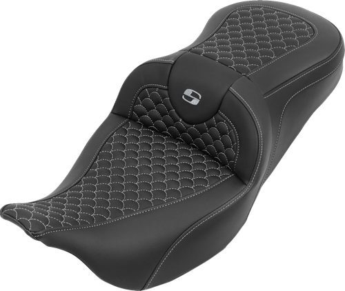 SADDLEMEN 808-07B-20805 RoadSofa™ Seat - without Backrest Dragon Stitch Silver Stitch FLH/FLT '08-'25