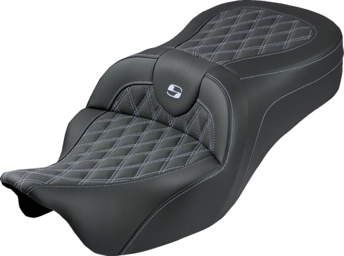 SADDLEMEN 808-07B-182S05 Roadsofa™ King Seat - No Backrest Lattice Stitch Silver Stitch FLH/FLT '08-'25