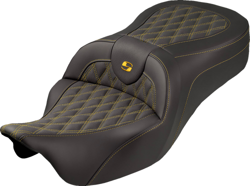 SADDLEMEN 808-07B-182S07 Roadsofa™ King Seat - No Backrest Lattice Stitch Gold Stitch FLH/FLT '08-'25