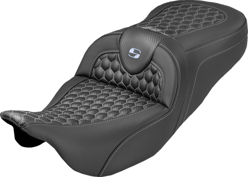 SADDLEMEN 808-07B-18905 Roadsofa™ Seat - Honeycomb Stitch Silver Stitch No Backrest FLH/FLT '08-'25