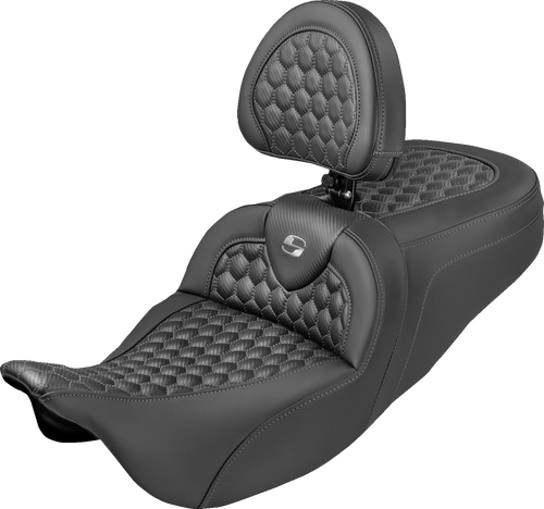 SADDLEMEN 808-07B-189B2 Roadsofa™ Seat - Honeycomb Stitch Gray Stitch With Backrest FLH/FLT '08-'25