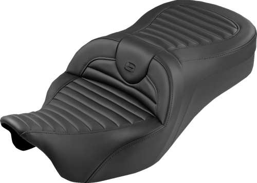 SADDLEMEN 808-07B-202S00 Roadsofa™ King Seat - Without Backrest Tuck-n-Roll Black Stitch FLH/FLT '08-'25