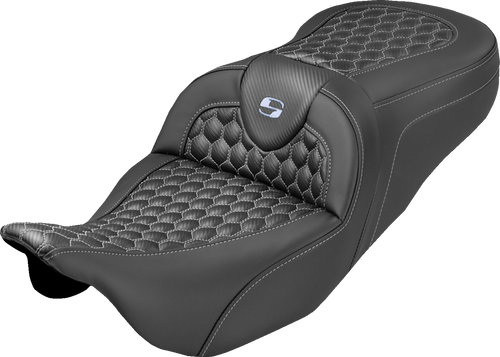 SADDLEMEN 808-07B-19005 Extended Reach RoadSofa™ Seat - Honeycomb Silver Stitch without Backrest FLH/FLT '08-'25