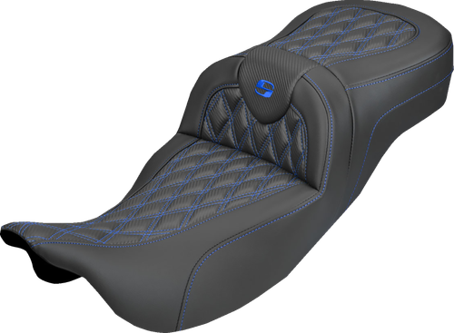 SADDLEMEN 808-07B-20701 Roadsofa™ Carbon Fiber Seat - Lattice Blue Stitch Without Backrest FL '08-'25
