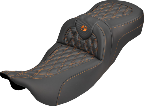 SADDLEMEN 808-07B-20703 Roadsofa™ Carbon Fiber Seat - Lattice Orange Stitch Without Backrest FL '08-'25