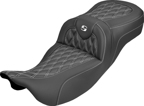 SADDLEMEN 808-07B-20706 Roadsofa™ Carbon Fiber Seat - Lattice White Stitch Without Backrest FL '08-'25