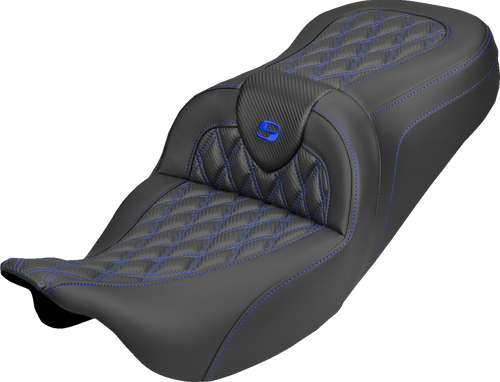 SADDLEMEN 808-07B-20601 Roadsofa™ Carbon Fiber Seat - Lattice Blue Stitch Without Backrest FLH/FLT '08-'25