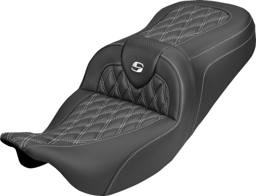 SADDLEMEN 808-07B-20606 Roadsofa™ Carbon Fiber Seat - Lattice White Stitch Without Backrest FLH/FLT '08-'25